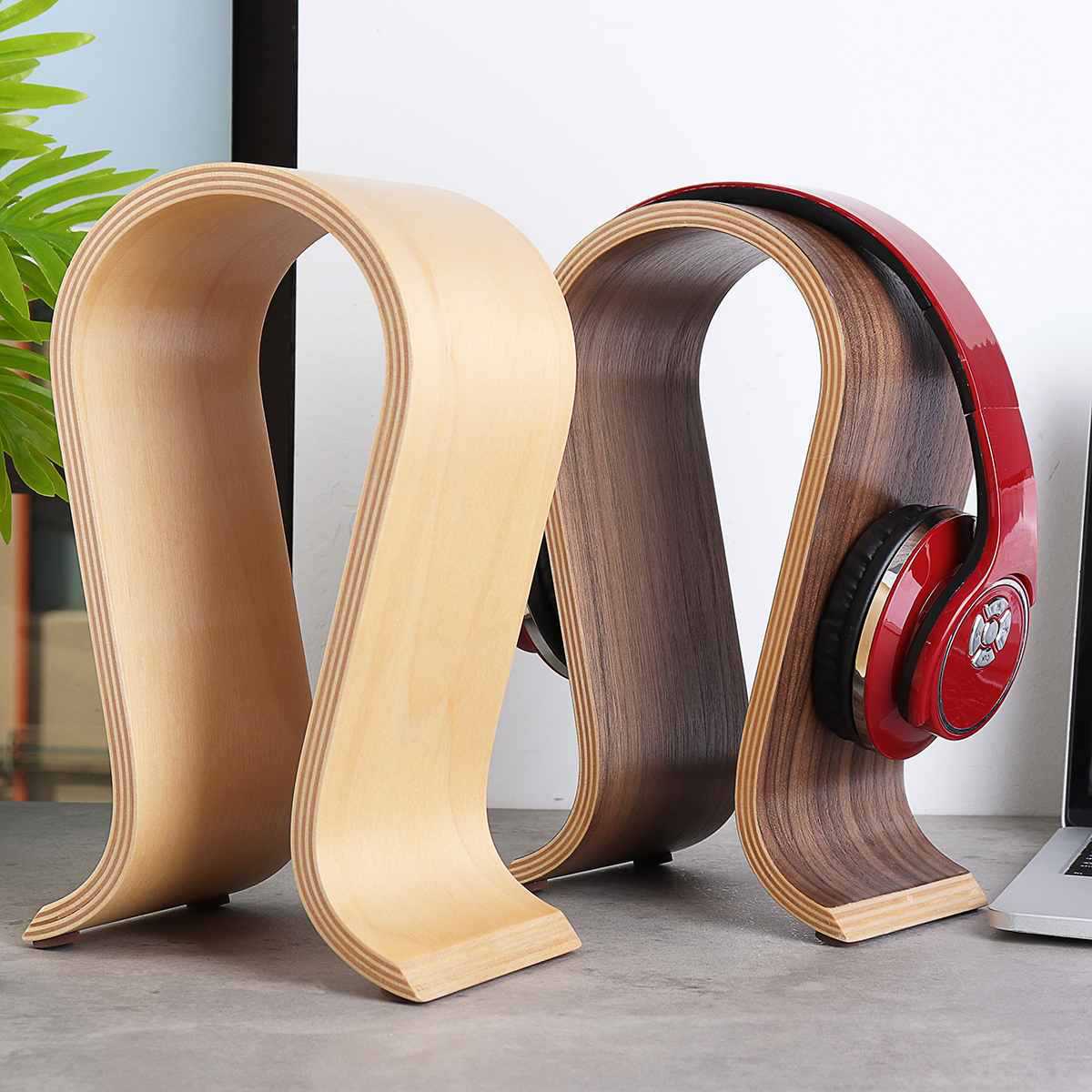 Soporte para Audífonos en Madera Sólida - Diseño Contemporáneo Nogal