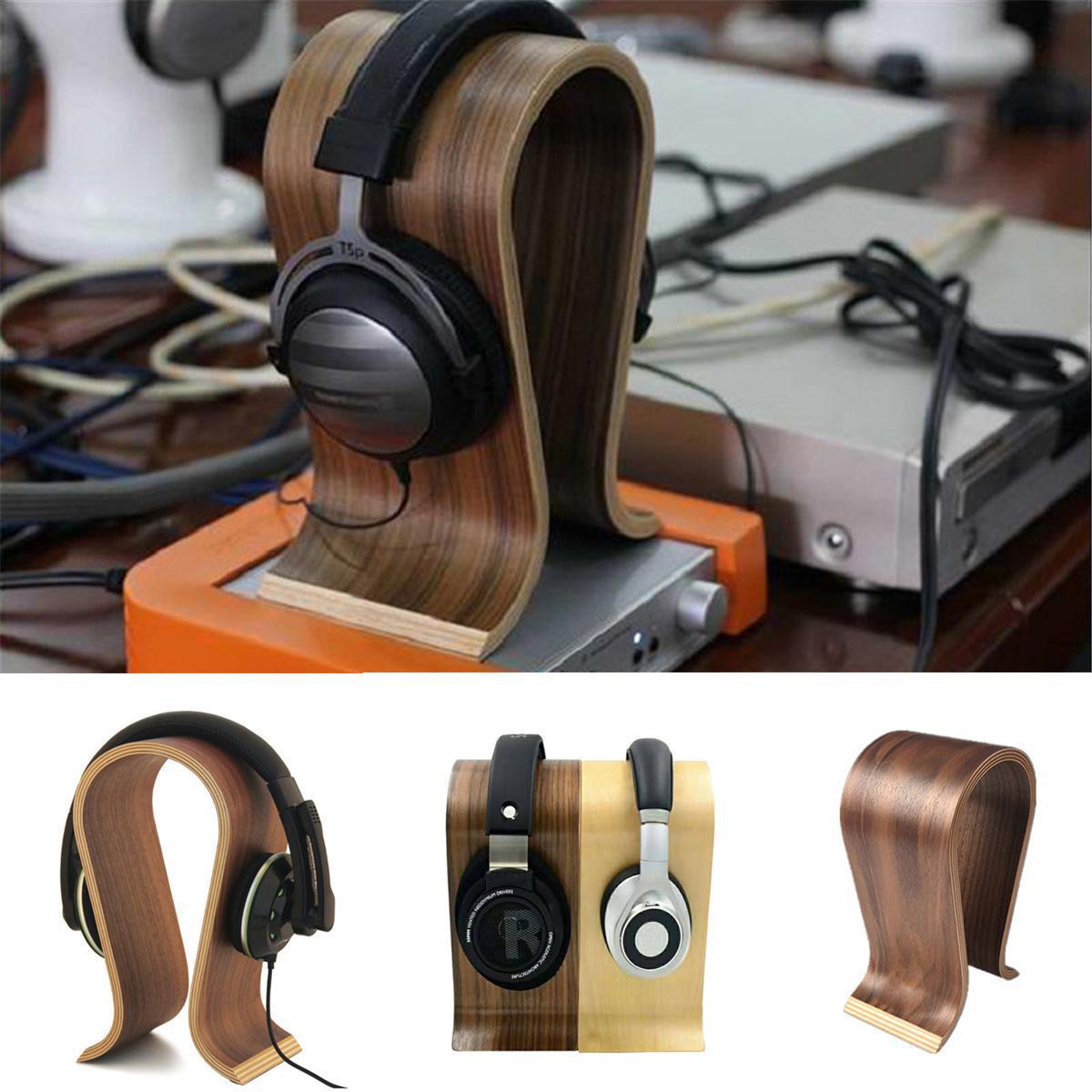 Soporte para Audífonos en Madera Sólida - Diseño Contemporáneo Nogal