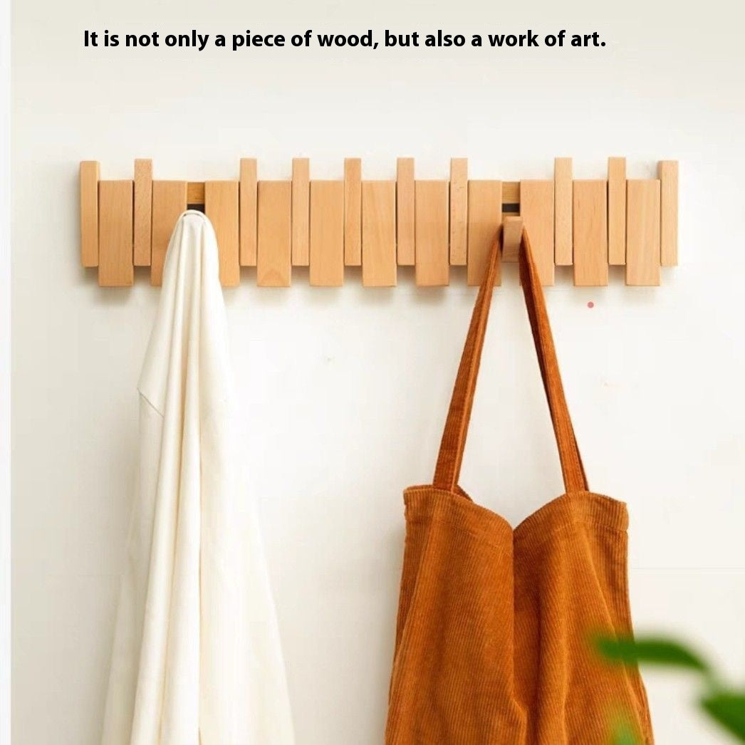 Perchero de Pared Estilo Piano en Madera Sólida - Organizador Nórdico