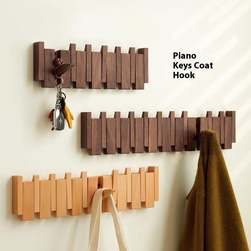 Perchero de Pared Estilo Piano en Madera Sólida - Organizador Nórdico