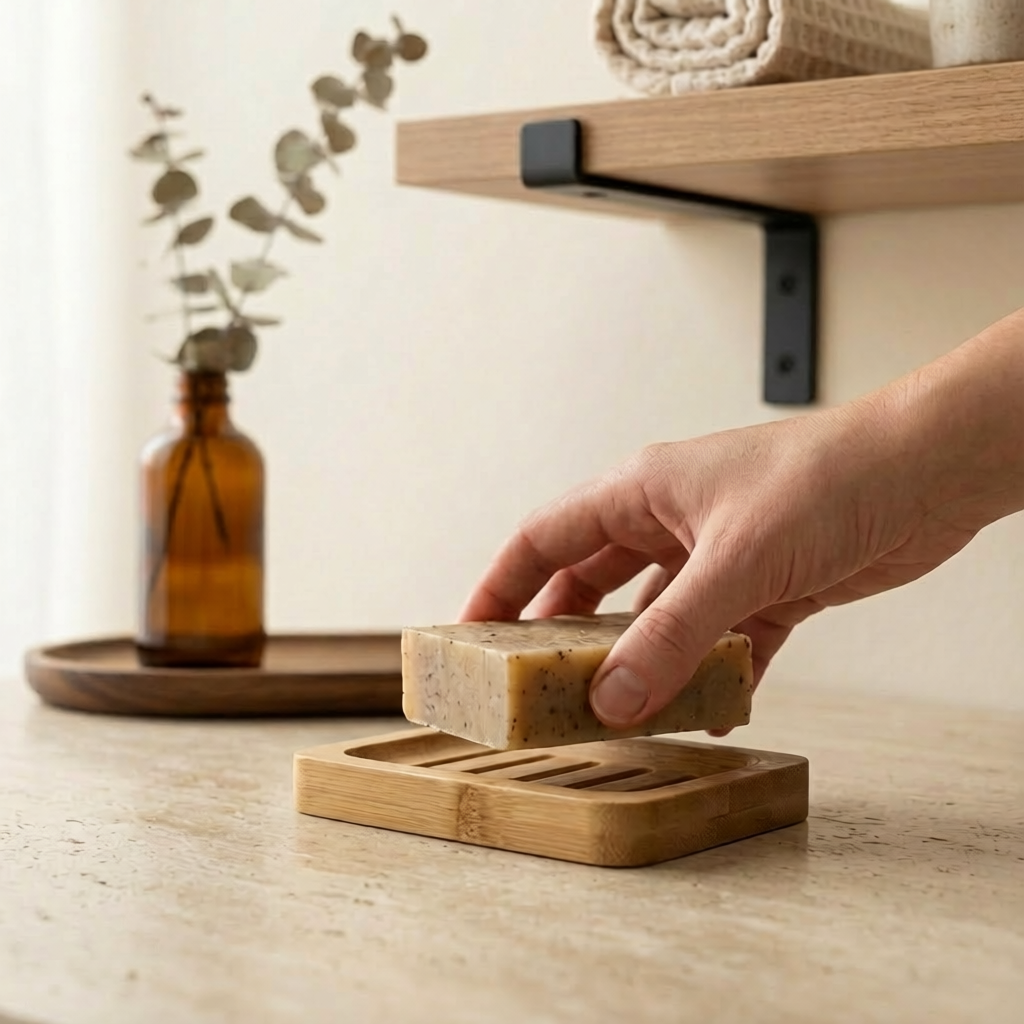 Jabonera de Bambú Natural - Escurridor Minimalista para Baño y Cocina