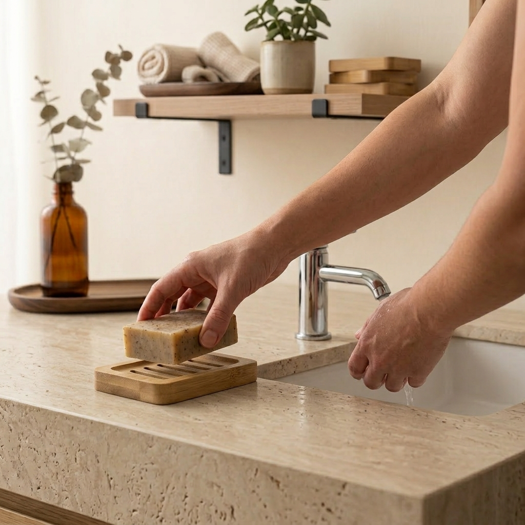Jabonera de Bambú Natural - Escurridor Minimalista para Baño y Cocina