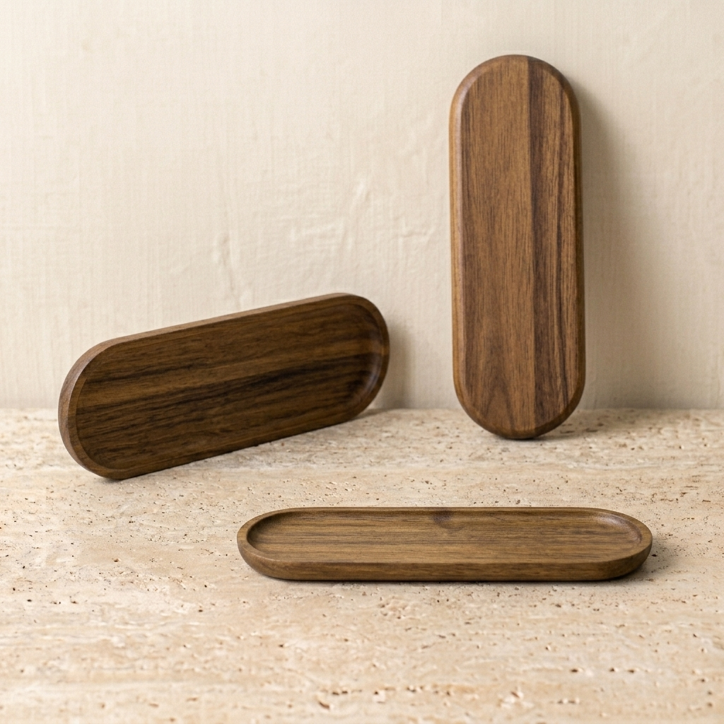 Bandeja Ovalada de Madera de Acacia - Vaciabolsillos Organizador Minimalista